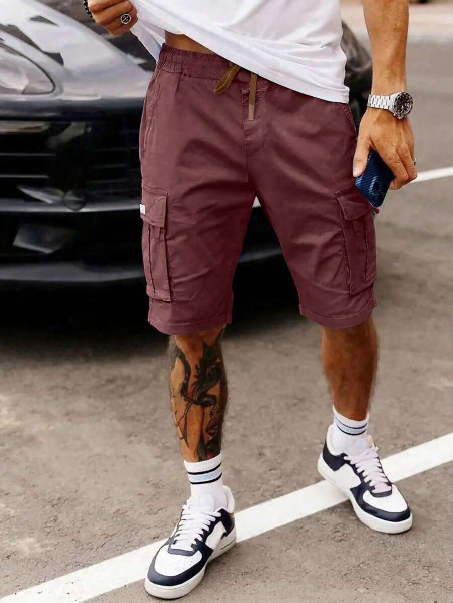 Shorts cargo pour hommes avec taille à cordon de serrage et poches latérales