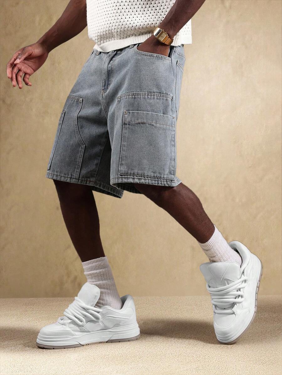 Bermuda en denim style charpentier – Coupe ample pour homme