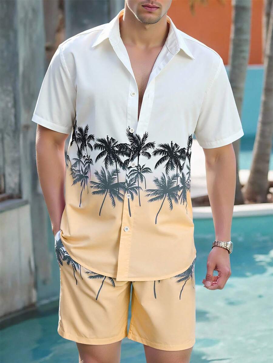 Chemise et short imprimé palmiers deux ensembles pour vacances tropicales