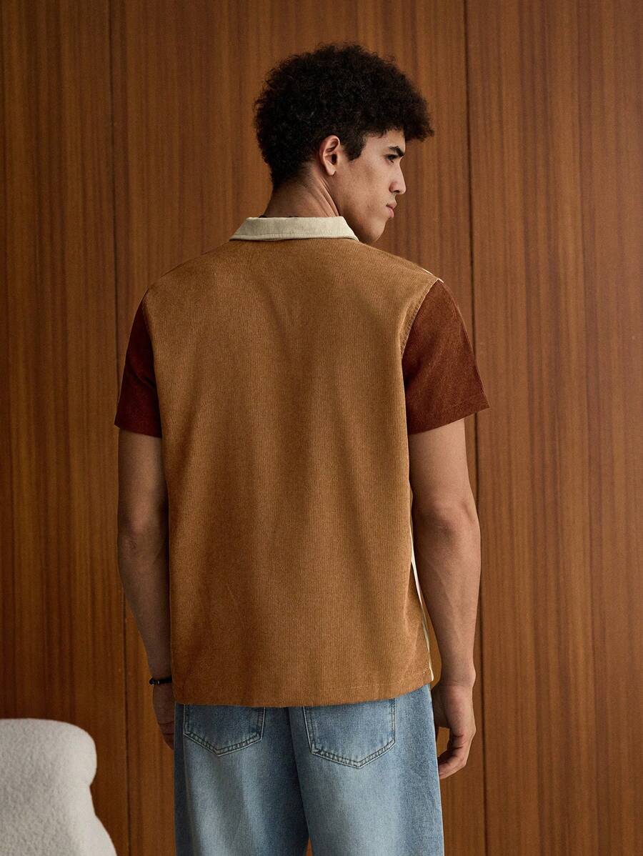 Polo décontracté à boutons et blocs de couleurs pour homme