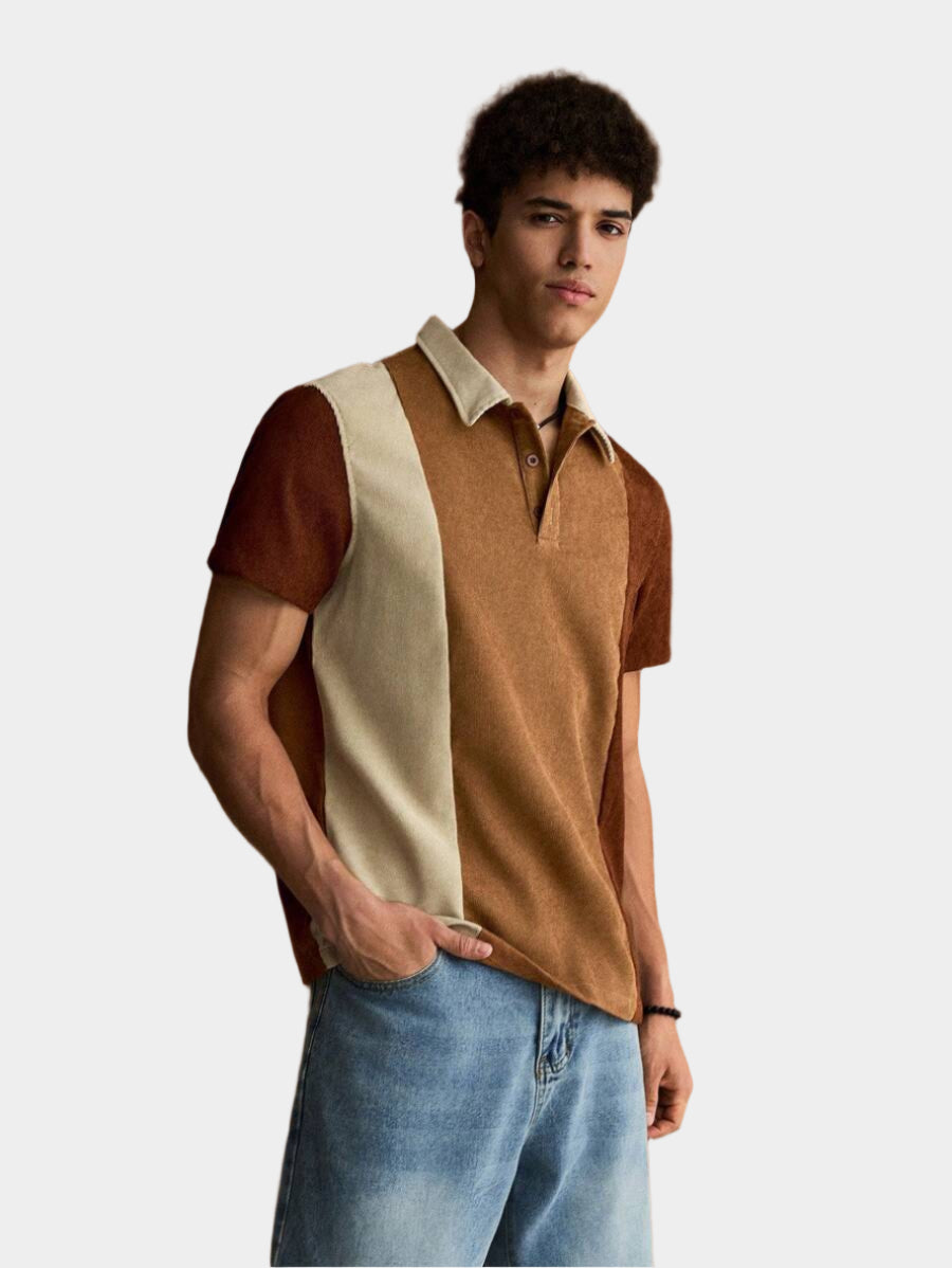 Polo décontracté à boutons et blocs de couleurs pour homme