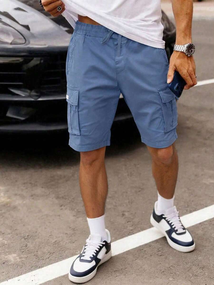 Shorts cargo pour hommes avec taille à cordon de serrage et poches latérales