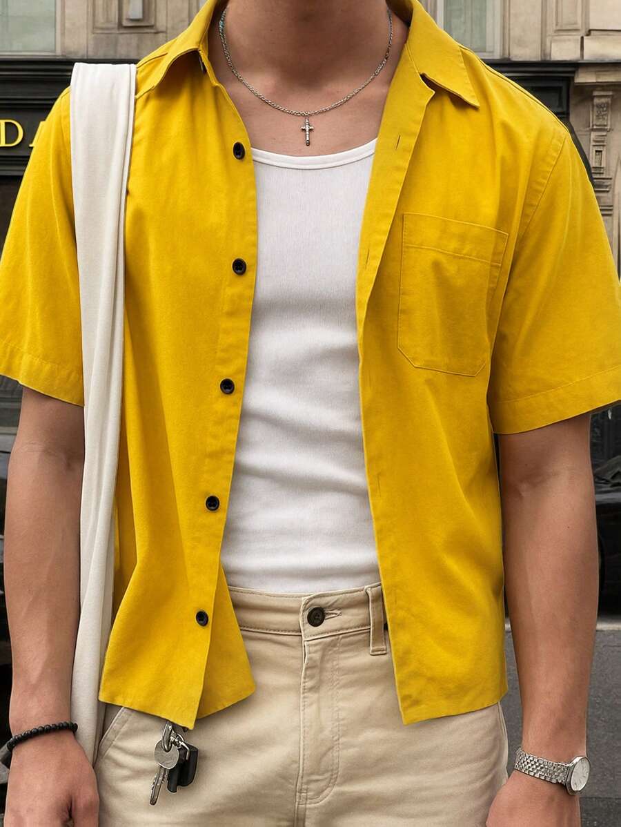 Chemise jacquard ample à manches courtes pour homme - Décontracté et urbain