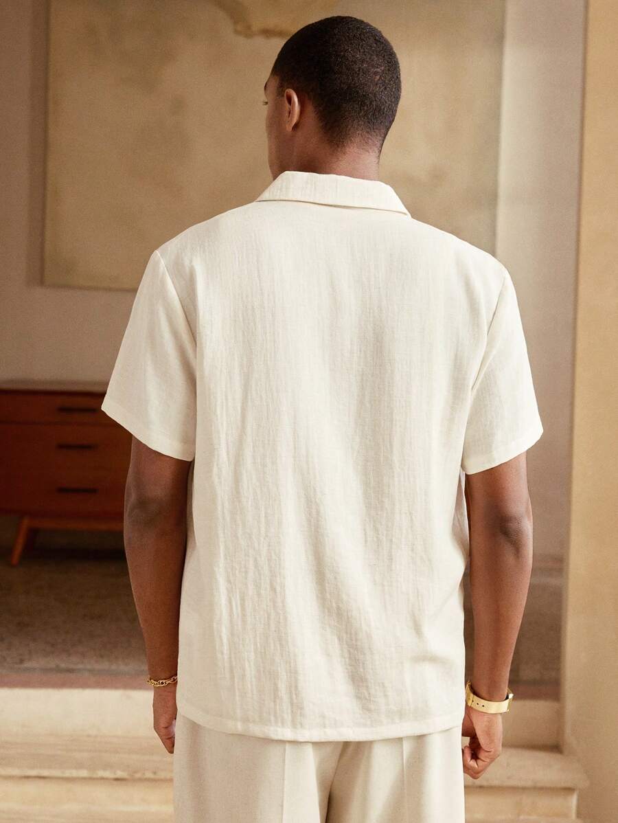 Chemise décontractée en lin brodée motif palmier pour homme – Vêtements de plage