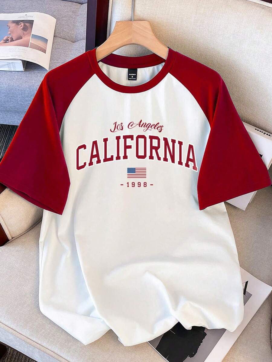 Chemise à col rond manches raglan avec imprimé graphique tendance