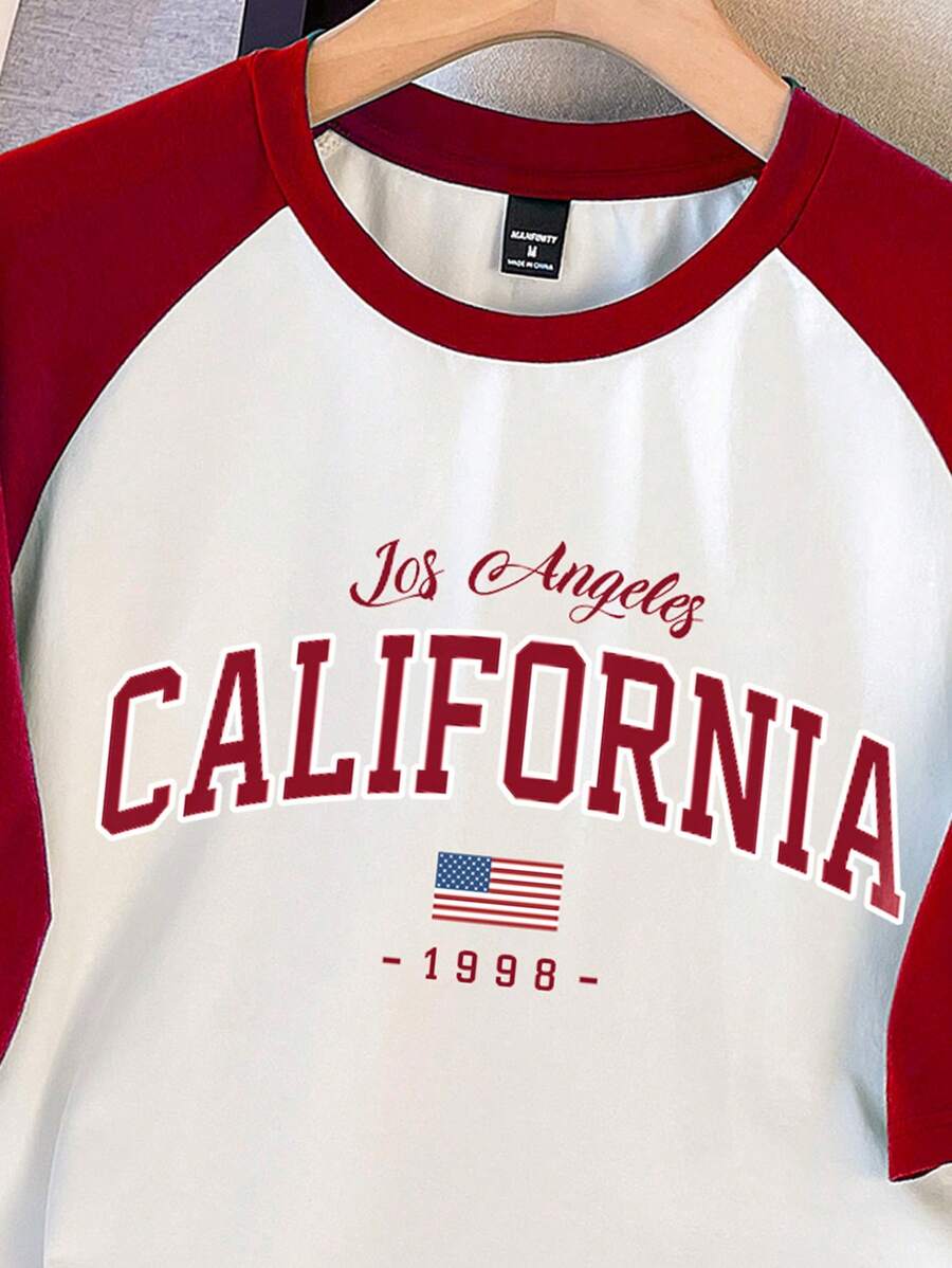 Chemise à col rond manches raglan avec imprimé graphique tendance