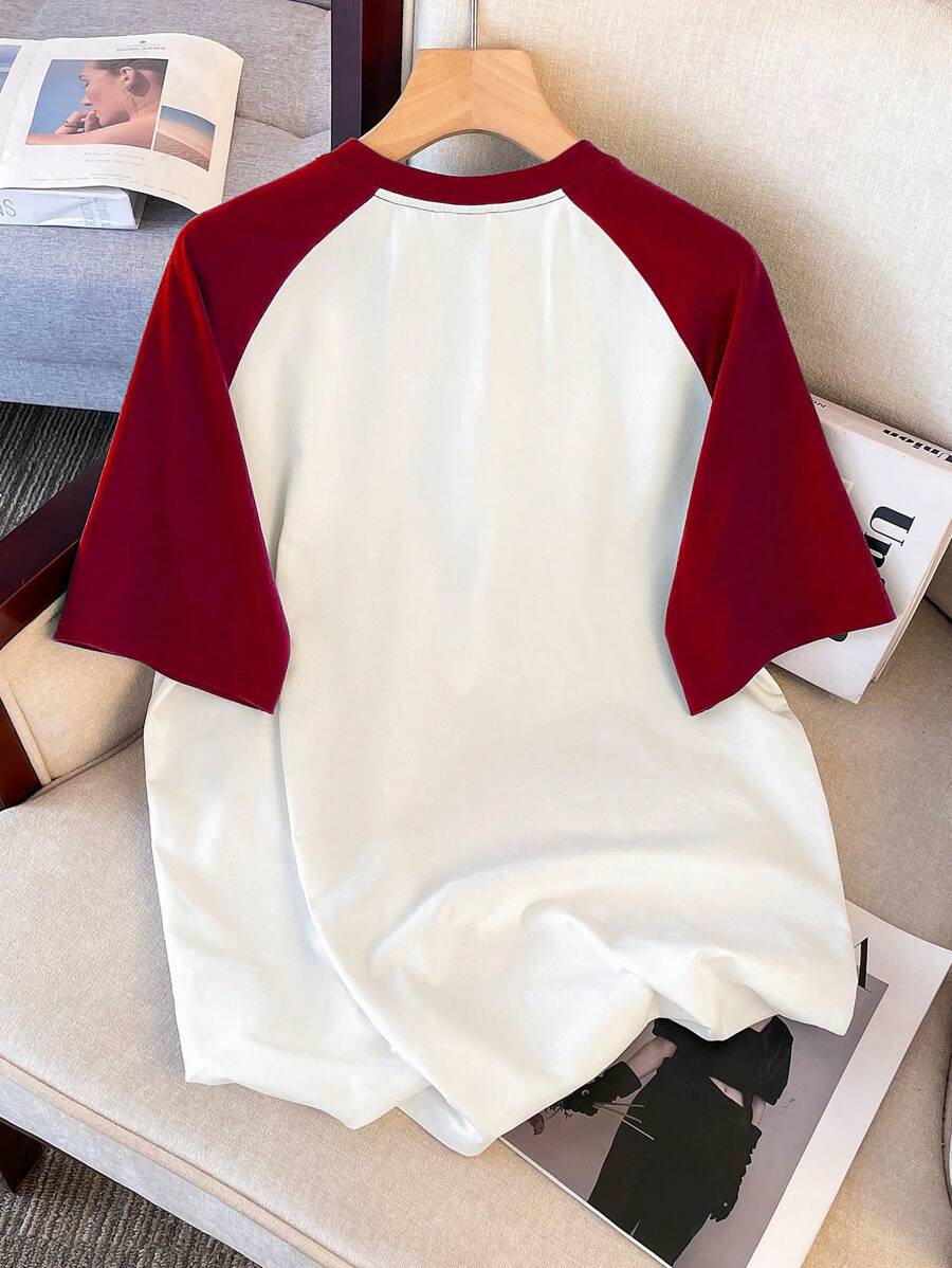 Chemise à col rond manches raglan avec imprimé graphique tendance