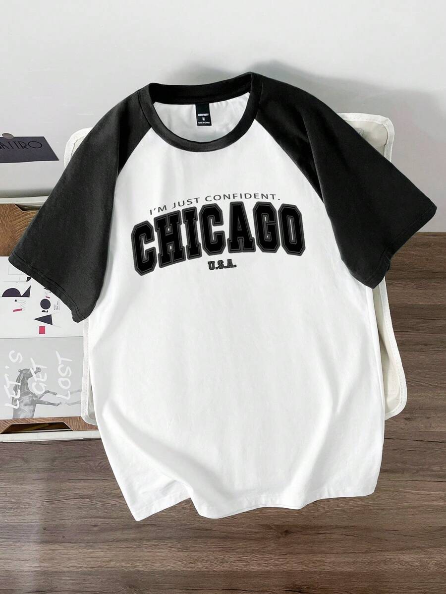 Chemise à col rond manches raglan avec imprimé graphique tendance