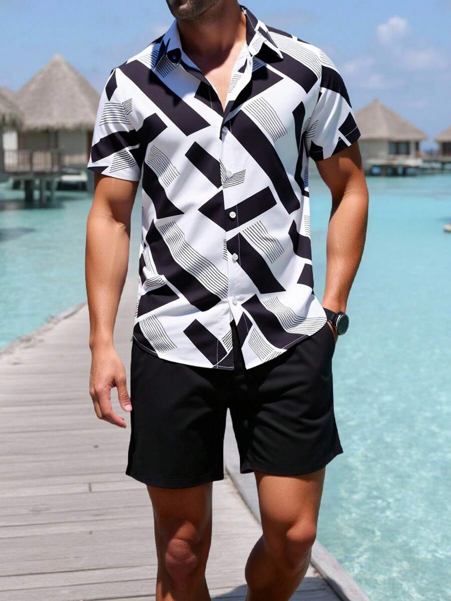 Deux ensembles pièces imprimé graphique moderne pour homme - vêtements d'été
