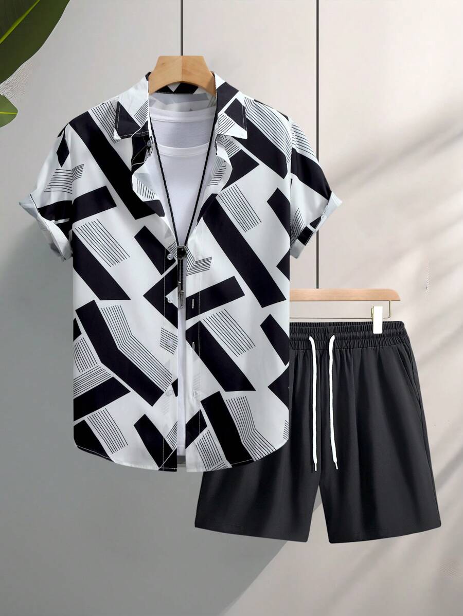 Deux ensembles pièces imprimé graphique moderne pour homme - vêtements d'été