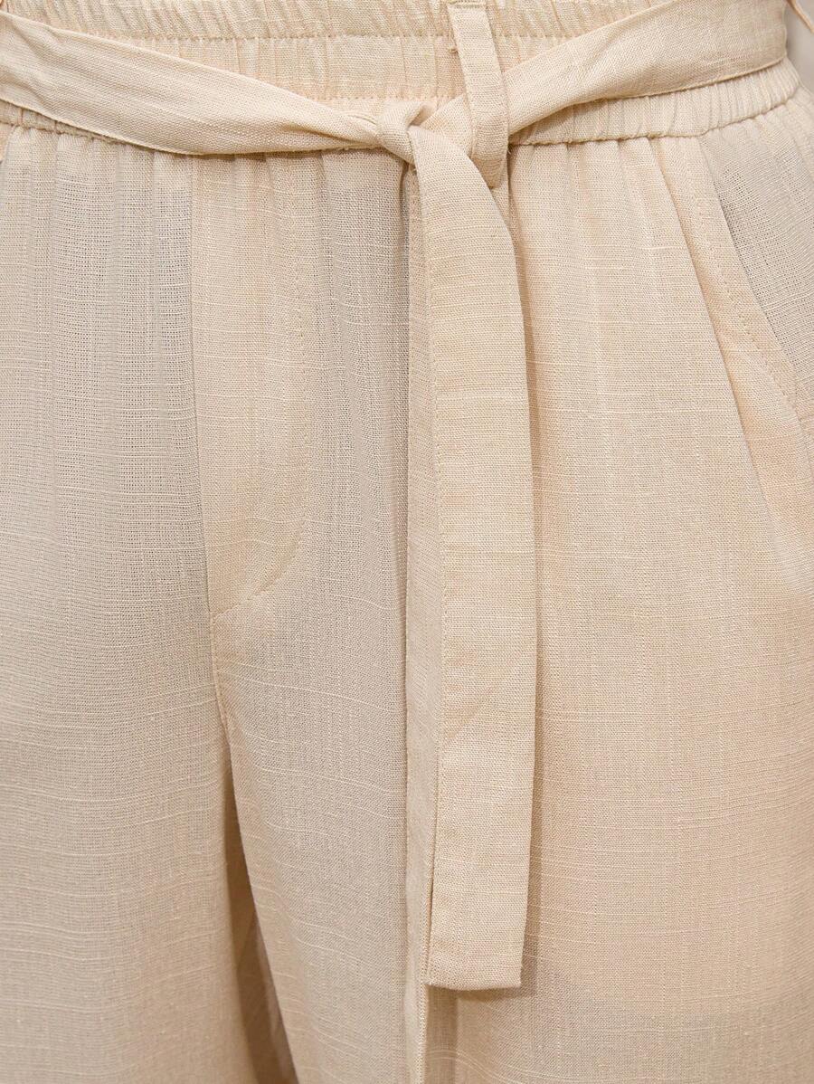 Pantalon de lin coupe droite pour homme – Taille nouée décontractée