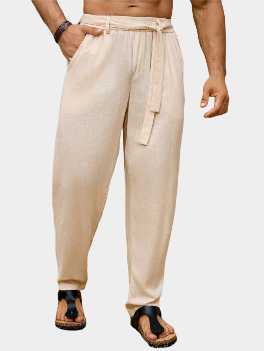 Pantalon de lin coupe droite pour homme – Taille nouée décontractée