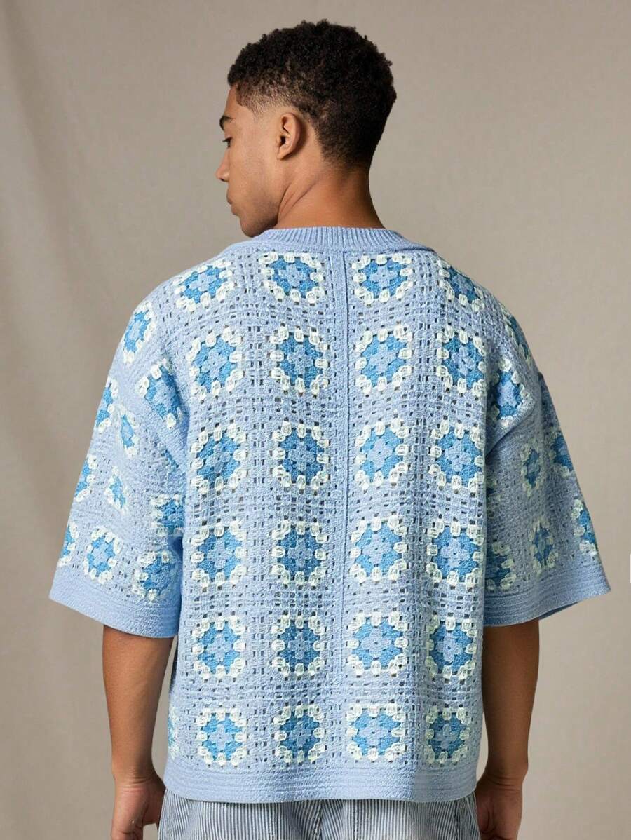 Chemises au crochet tendance homme col cubain été style vintage