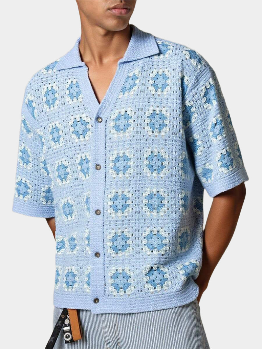Chemises au crochet tendance homme col cubain été style vintage