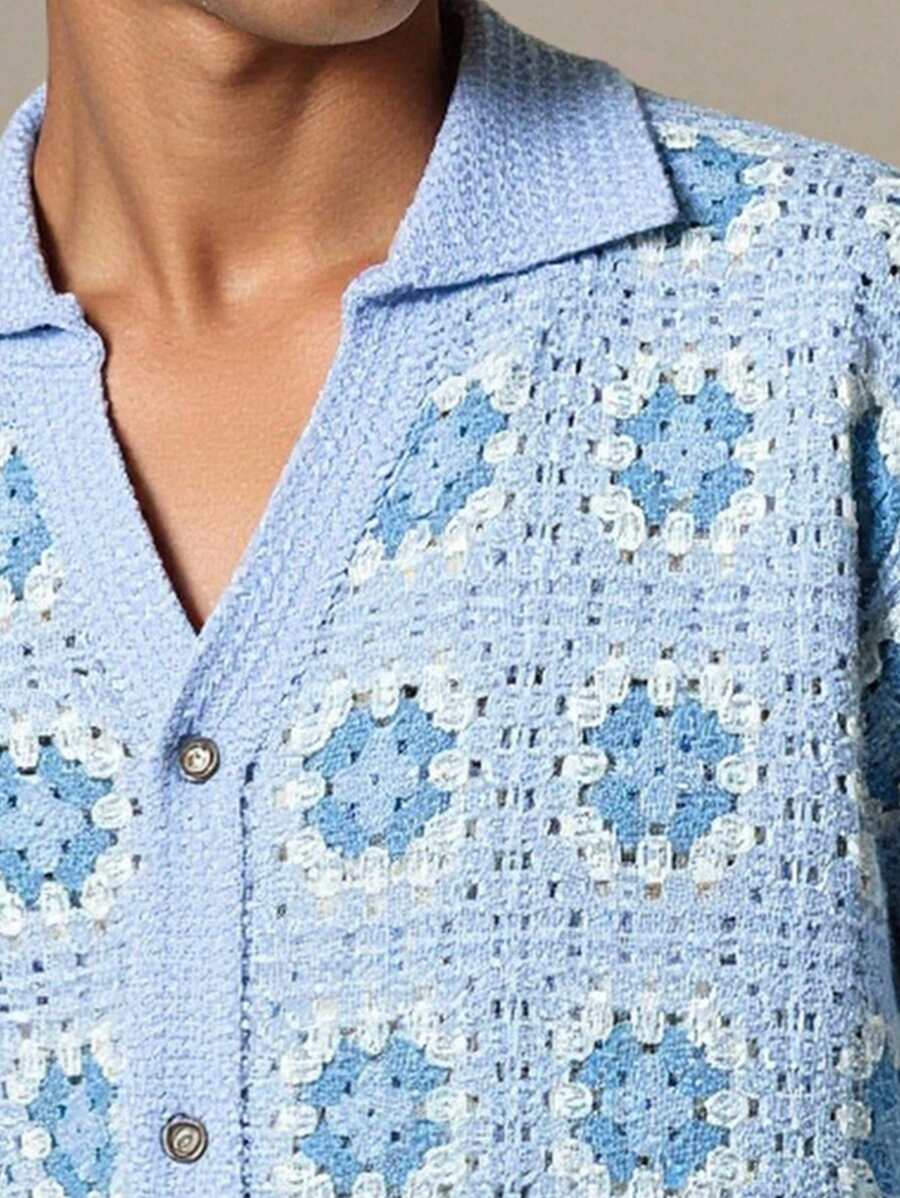Chemises au crochet tendance homme col cubain été style vintage