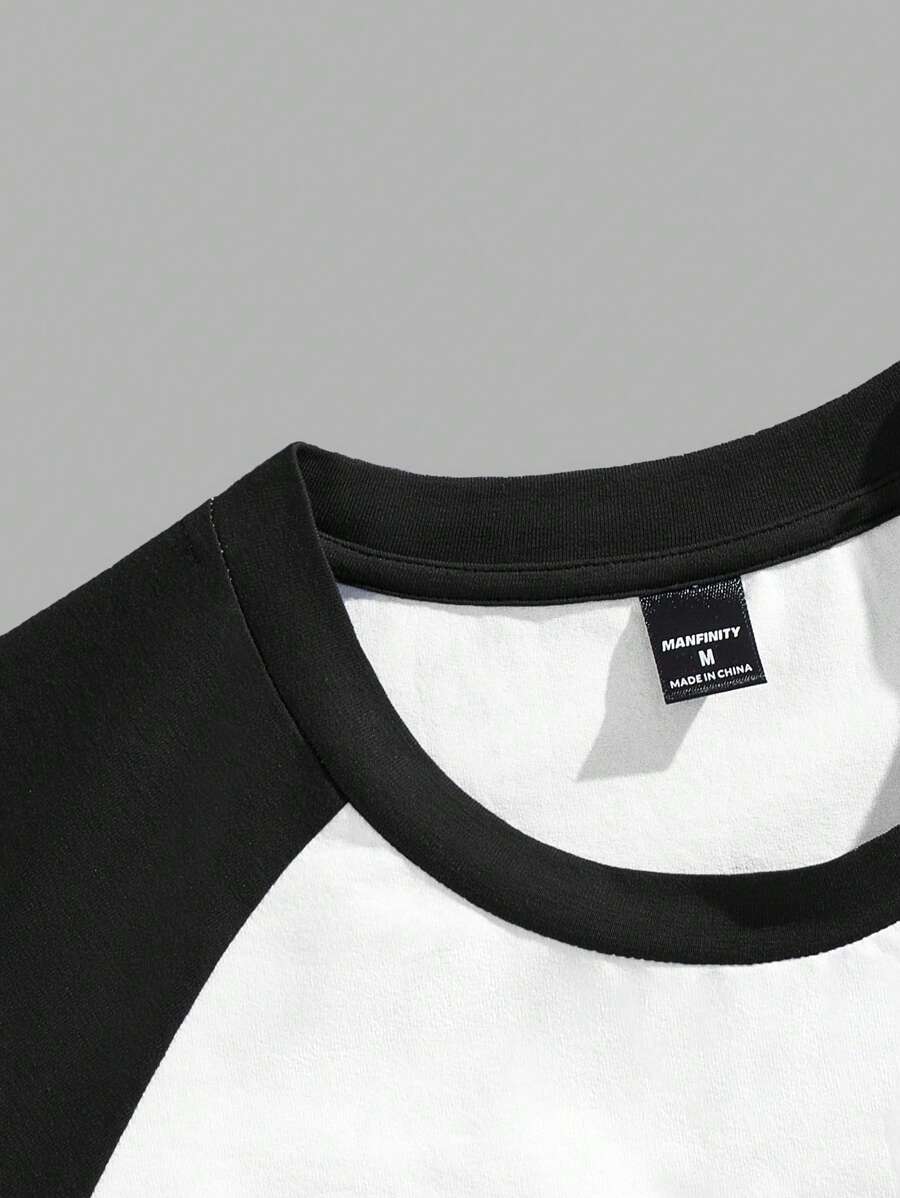 Chemise à col rond manches raglan avec imprimé graphique tendance