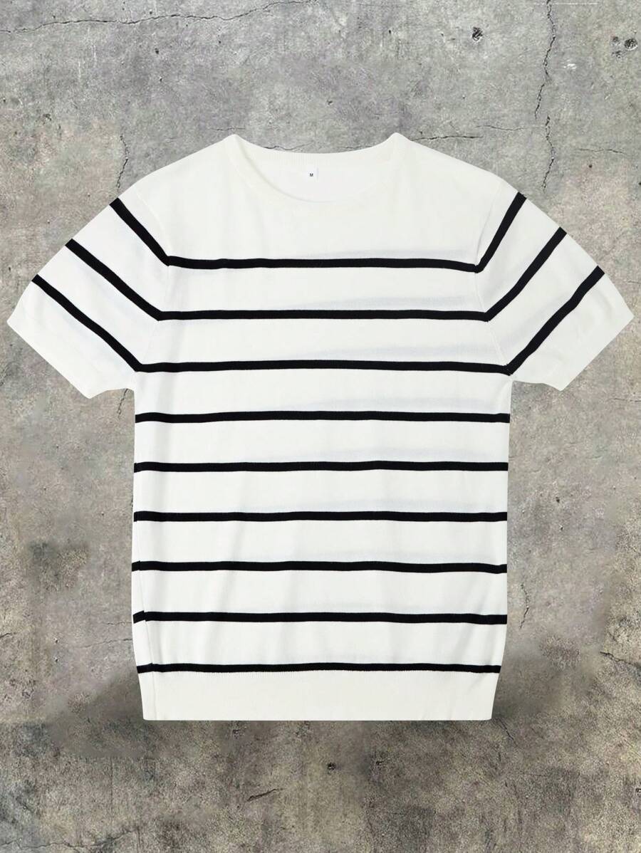 Chemise décontractée à rayures et col ras du cou - Mode masculine au quotidien