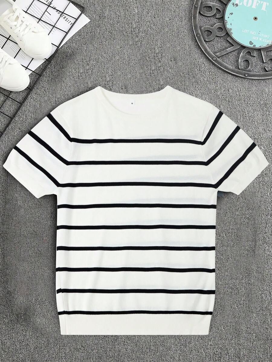 Chemise décontractée à rayures et col ras du cou - Mode masculine au quotidien