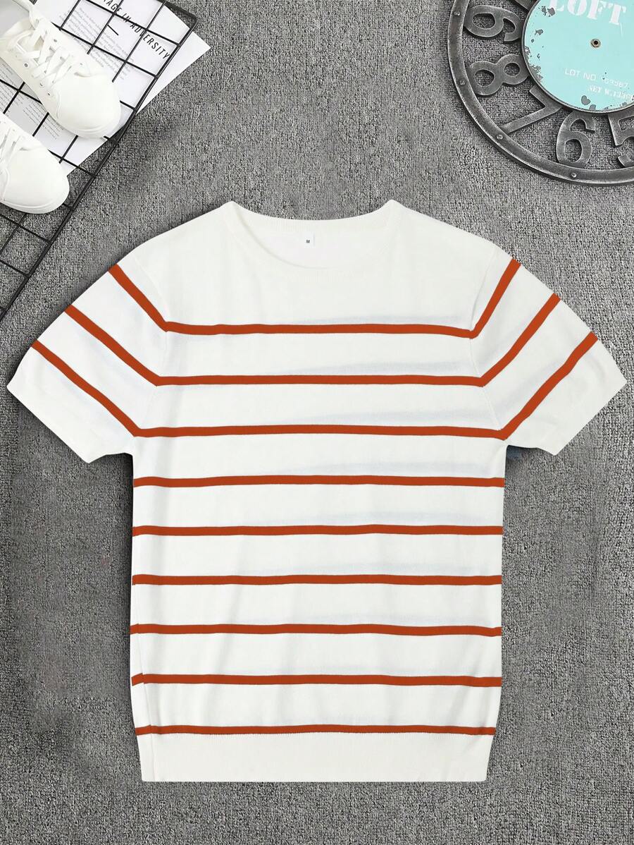 Chemise décontractée à rayures et col ras du cou - Mode masculine au quotidien