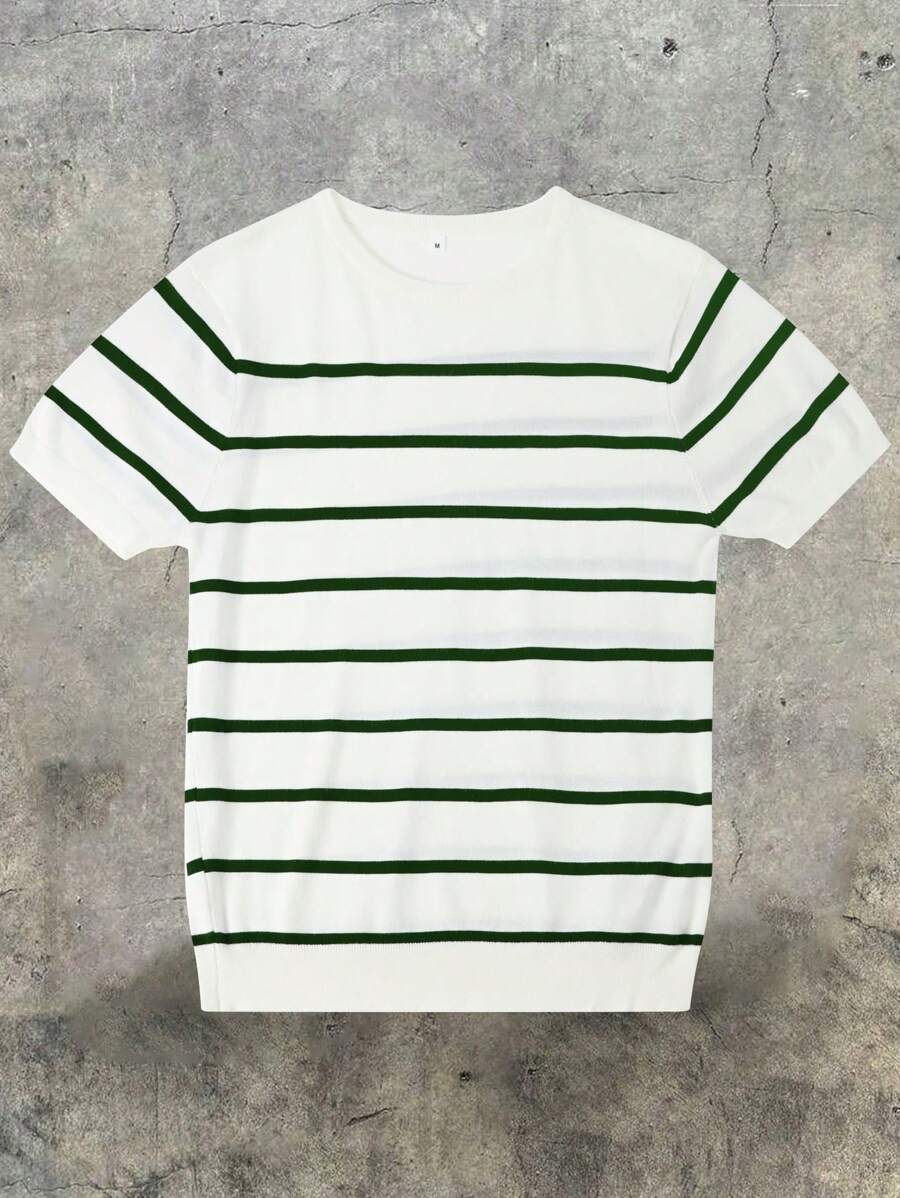 Chemise décontractée à rayures et col ras du cou - Mode masculine au quotidien