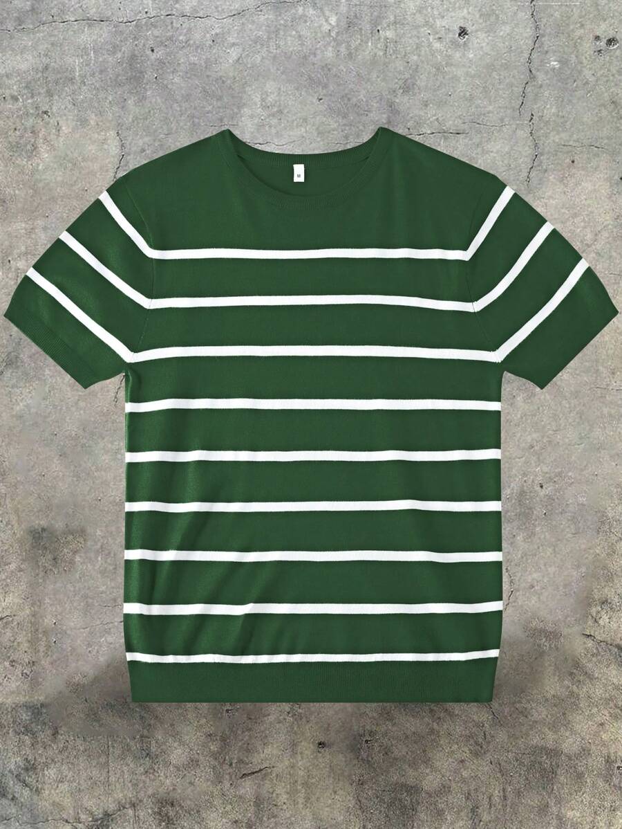 Chemise décontractée à rayures et col ras du cou - Mode masculine au quotidien