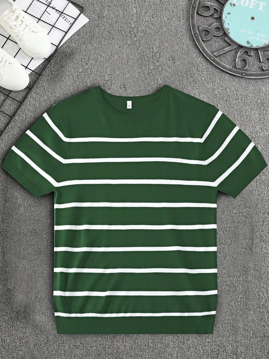 Chemise décontractée à rayures et col ras du cou - Mode masculine au quotidien