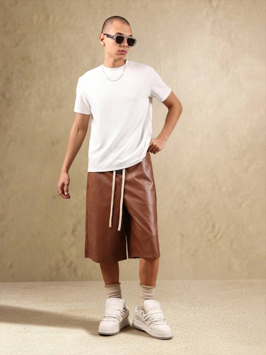 Bermuda large en similicuir avec cordon de serrage – Urban Athleisure pour homme