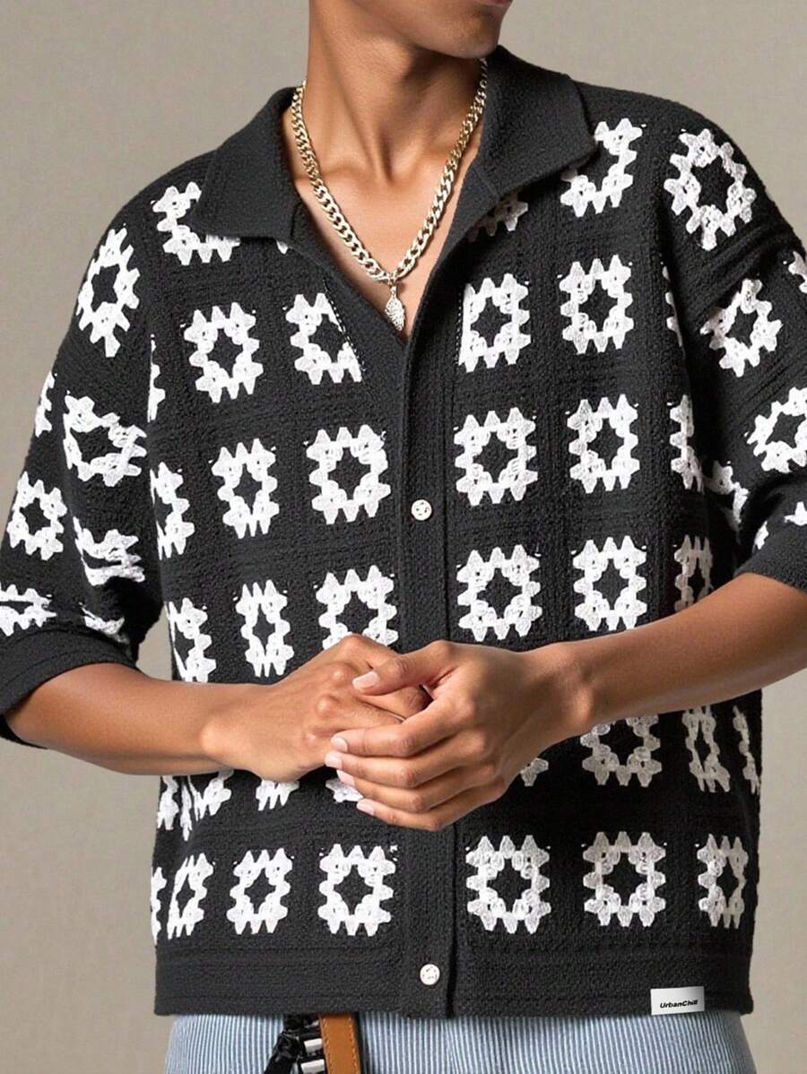 Chemises au crochet tendance homme col cubain été style vintage