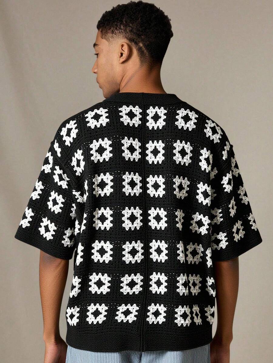 Chemises au crochet tendance homme col cubain été style vintage