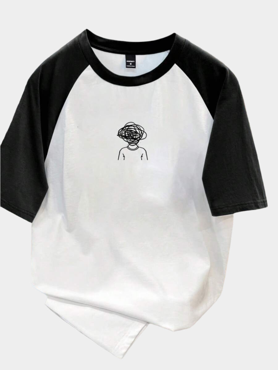 Chemise à col rond manches raglan avec imprimé graphique tendance