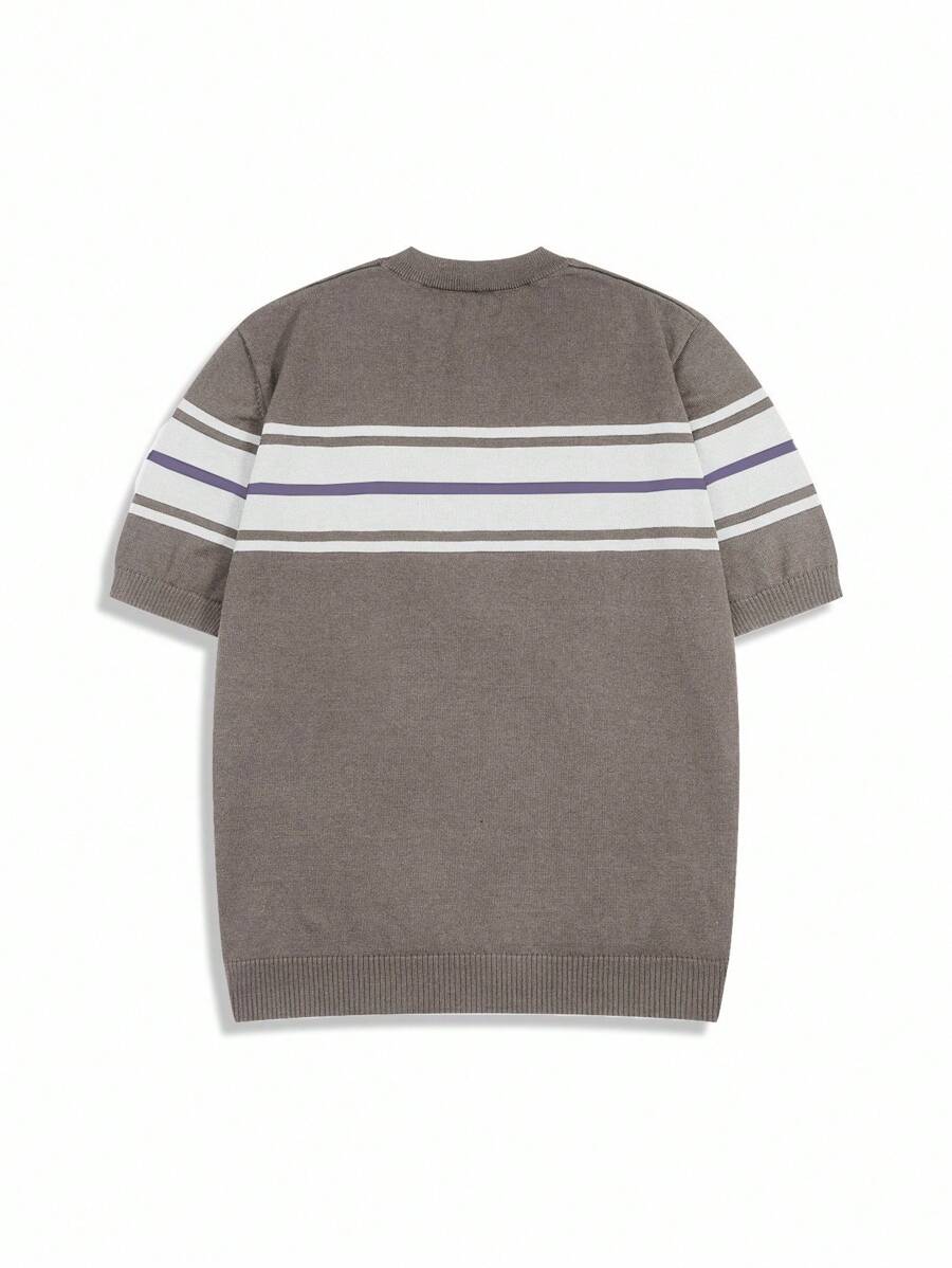 Chemise à rayures décontractée à col ras du cou et manches courtes pour homme