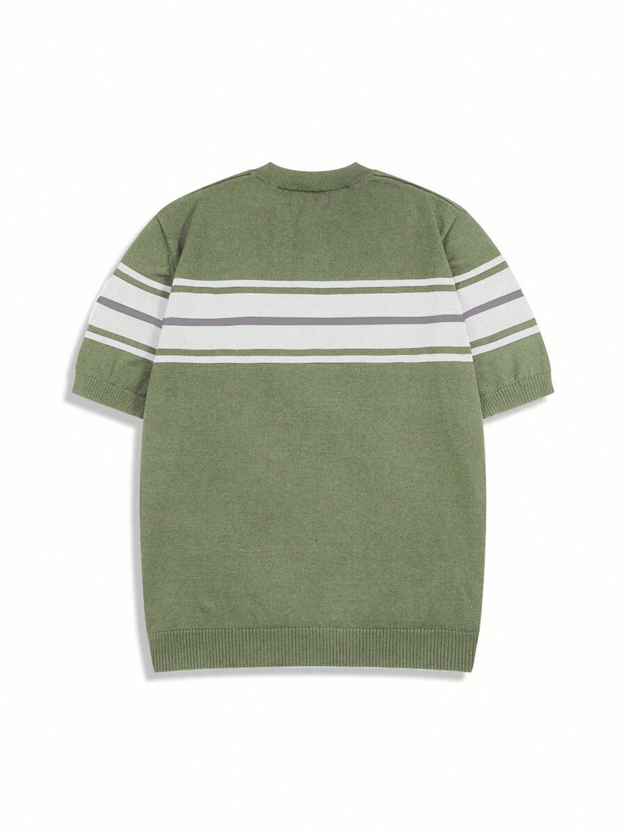 Chemise à rayures décontractée à col ras du cou et manches courtes pour homme