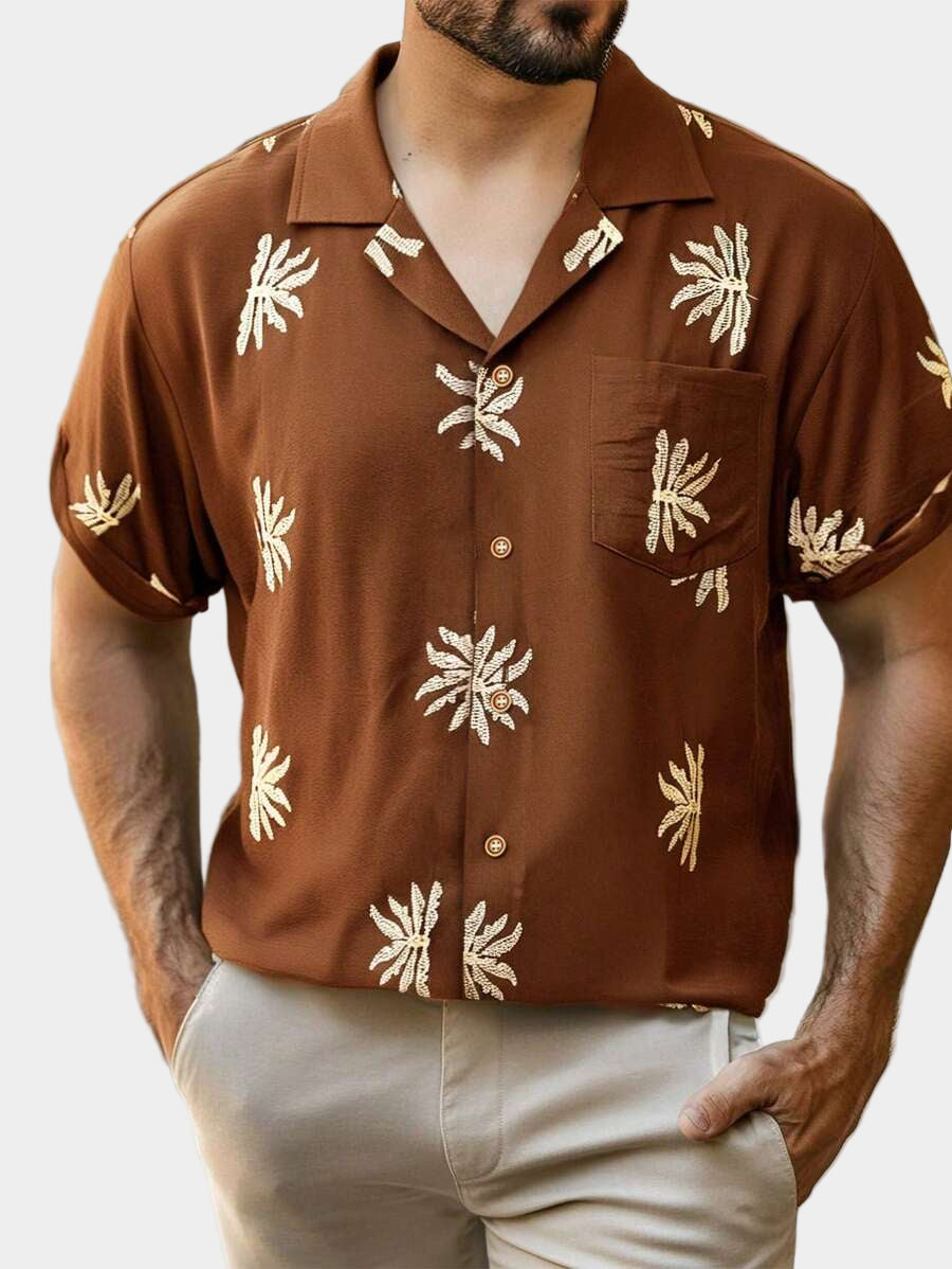 Chemise jacquard brodée tropicale pour homme - Manches chauve-souris légères
