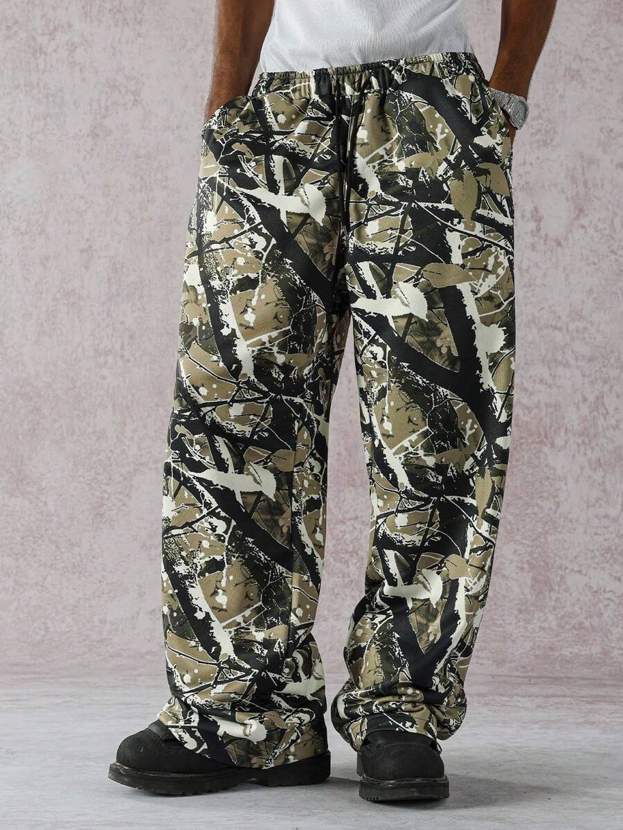 Pantalon de survêtement coupe droite, décontracté et à imprimé intégral