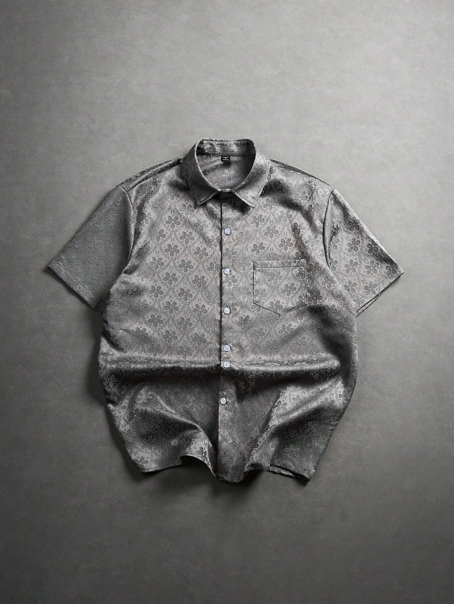 Chemise jacquard brodée à motifs botaniques – Haut floral de luxe pour homme