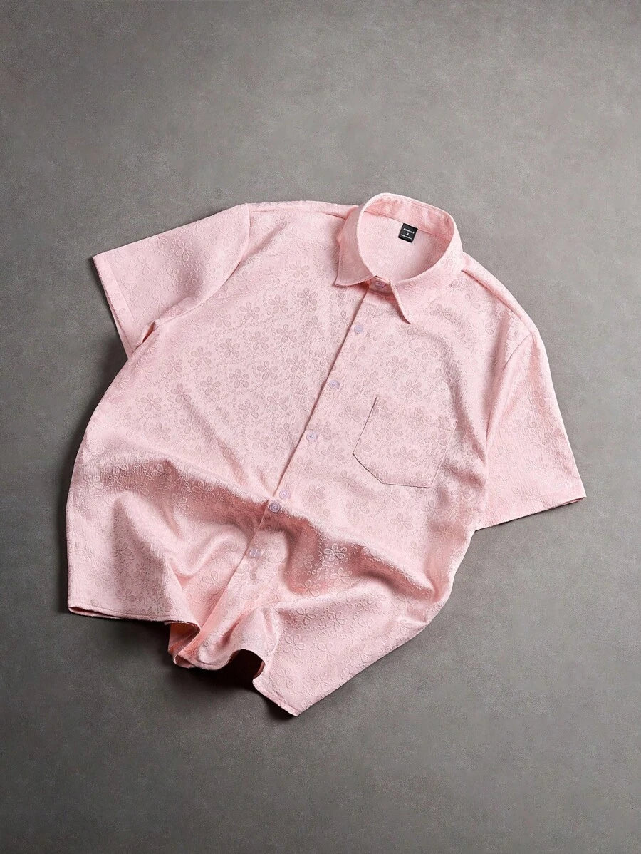 Chemise jacquard brodée à motifs botaniques – Haut floral de luxe pour homme