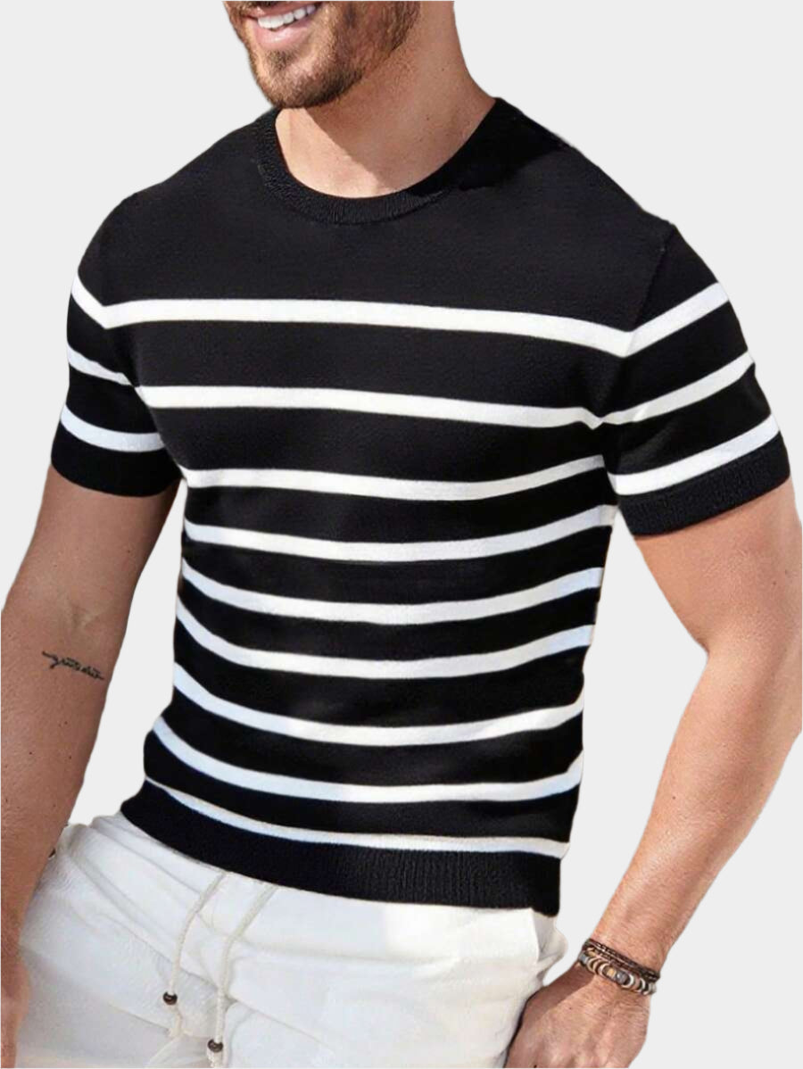 Chemise décontractée à rayures et col ras du cou - Mode masculine au quotidien