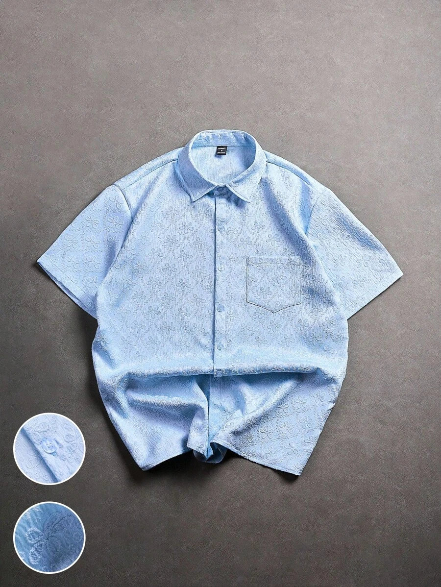 Chemise jacquard brodée à motifs botaniques – Haut floral de luxe pour homme