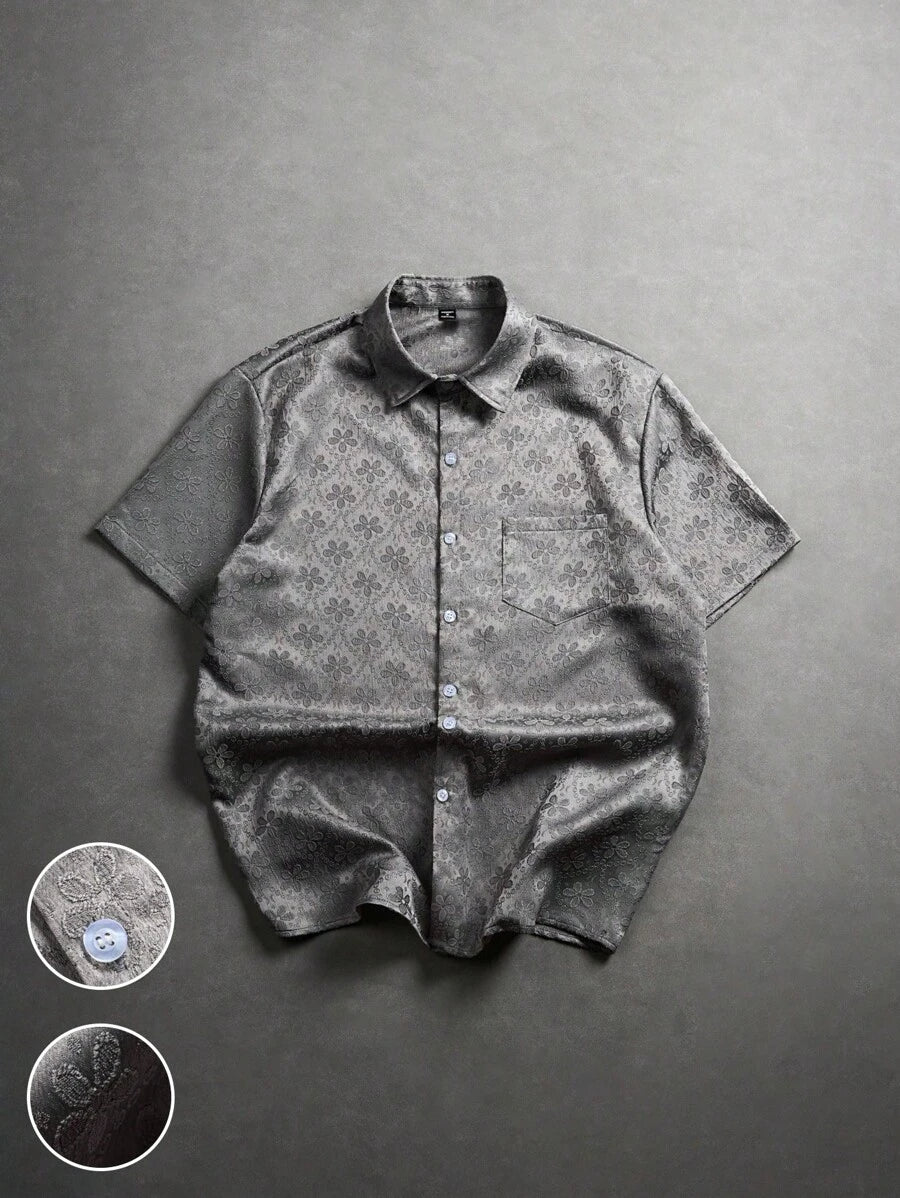 Chemise jacquard brodée à motifs botaniques – Haut floral de luxe pour homme