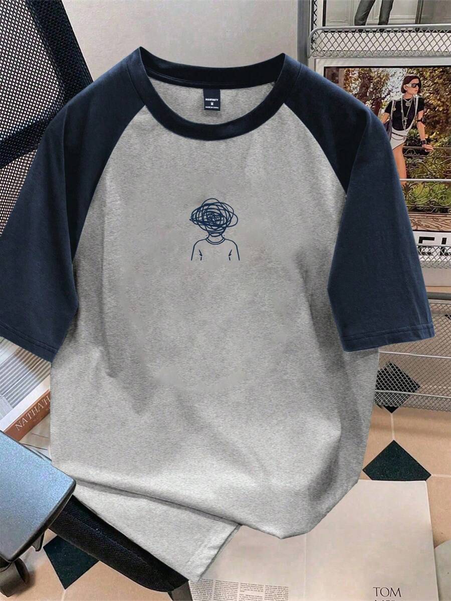 Chemise à col rond manches raglan avec imprimé graphique tendance