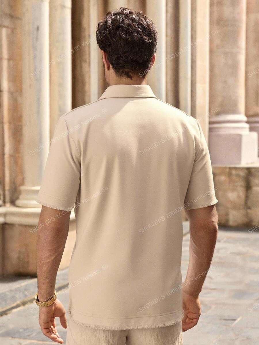 Chemise boutonnée classique à col chinois avec texture pour homme