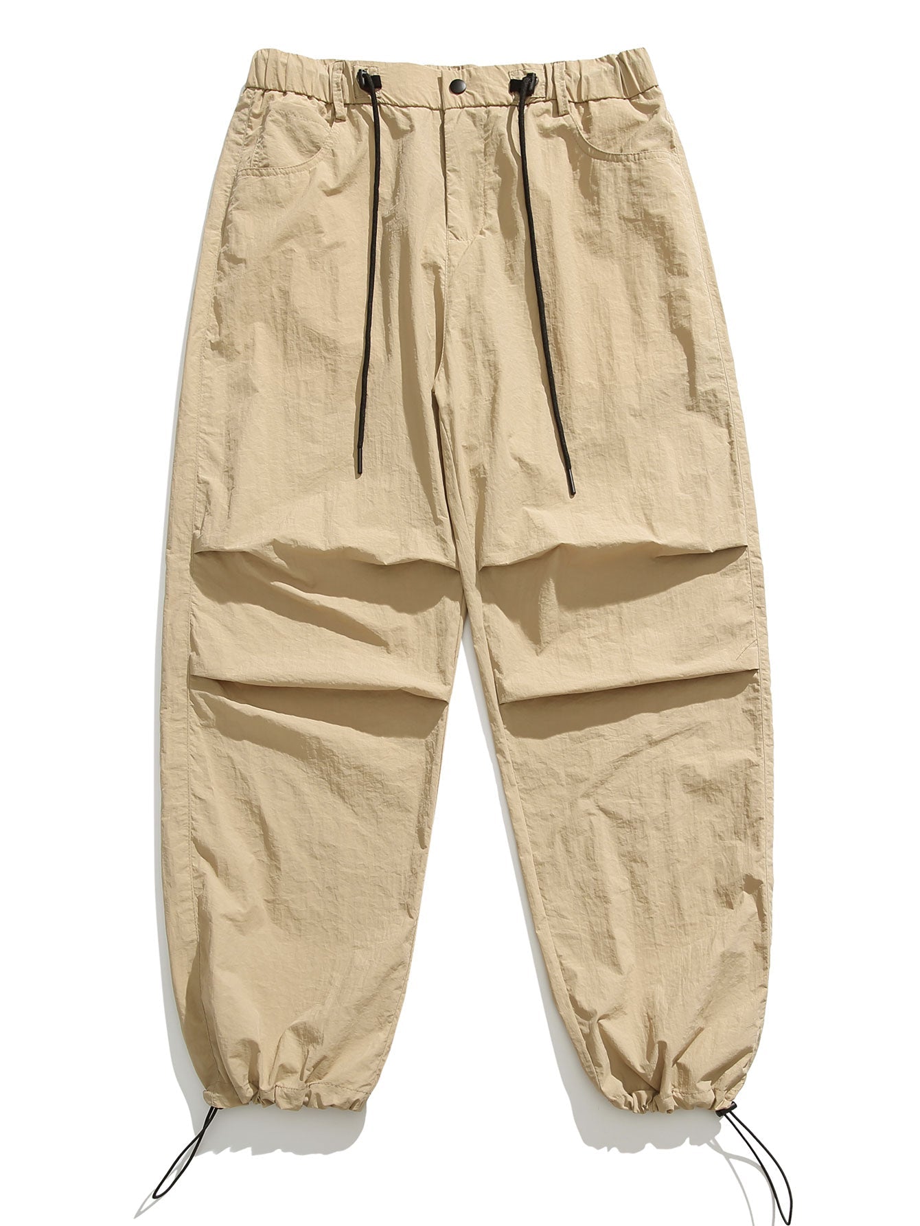 Pantalon droit parachute à taille élastique avec cordon de serrage pour homme