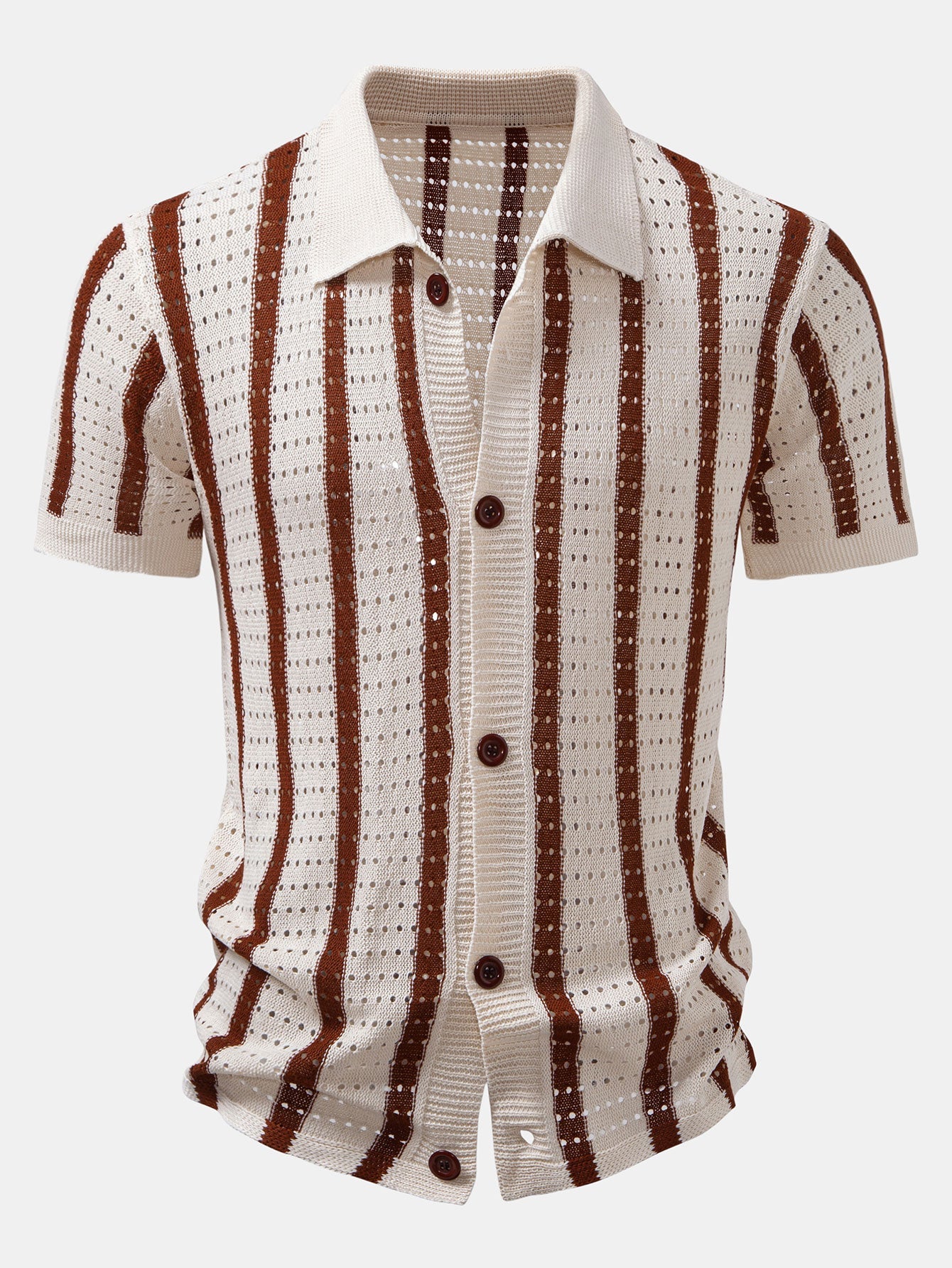 Chemises au crochet homme rayée tricotée col cubain chic été