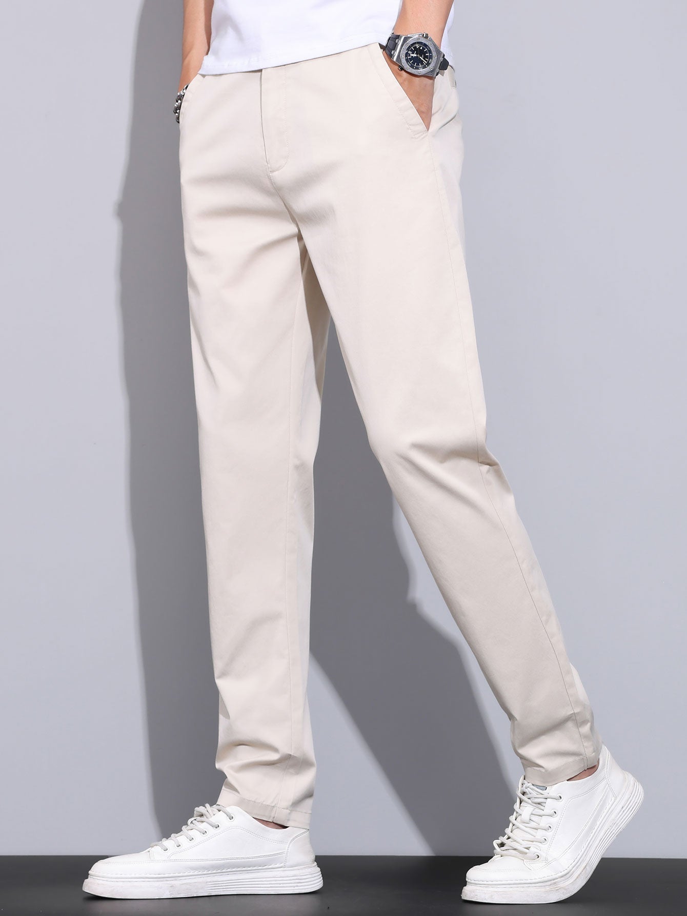 Pantalon droit à taille élastique élégant et classique pour homme