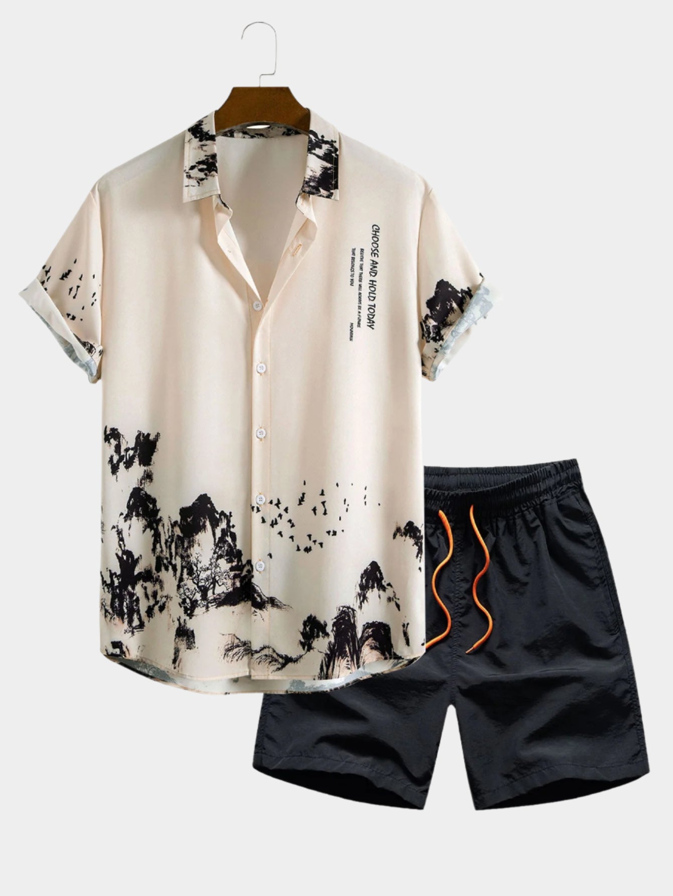 Chemise et short à cordon imprimé tropical deux ensembles pour les vacances