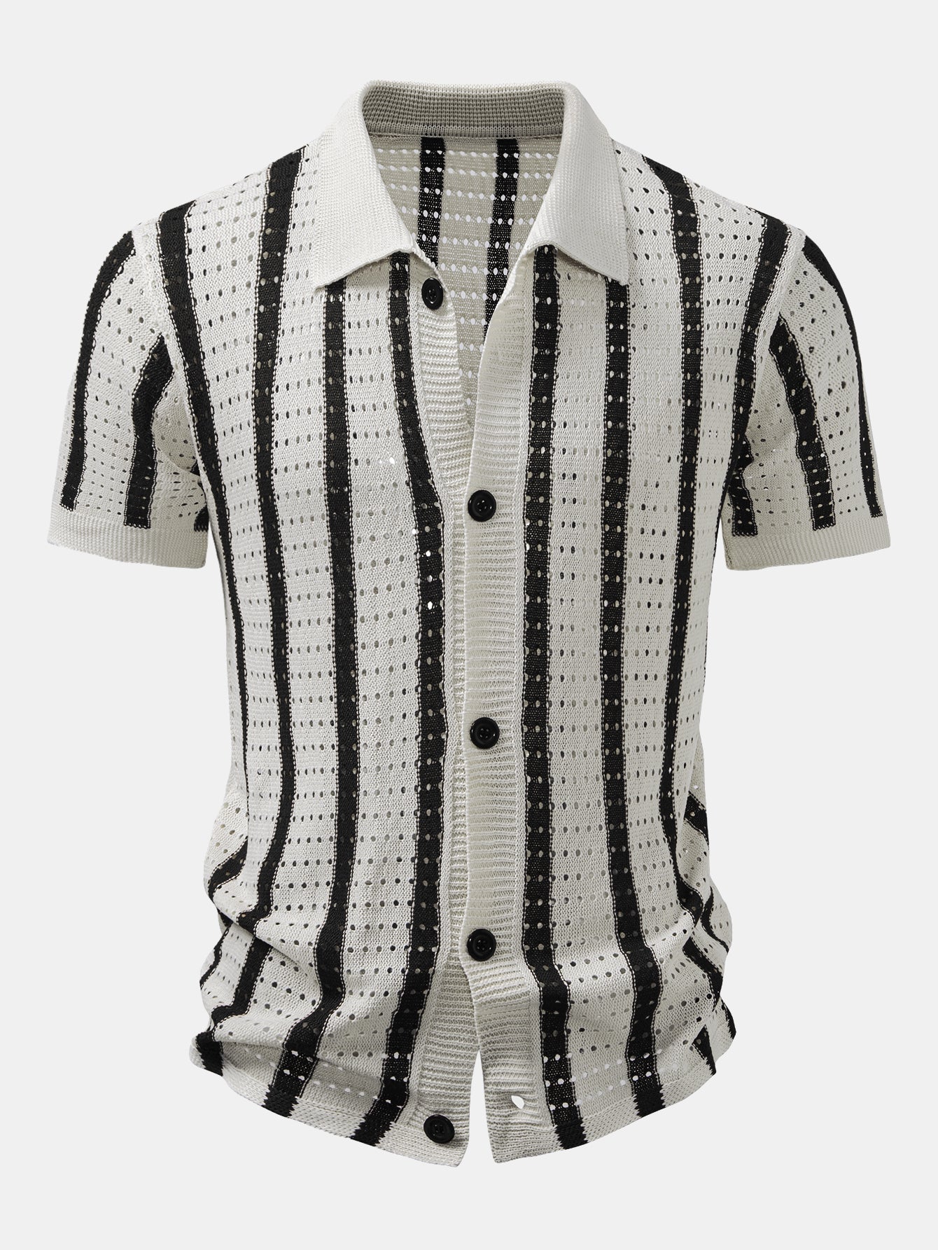 Chemises au crochet homme rayée tricotée col cubain chic été