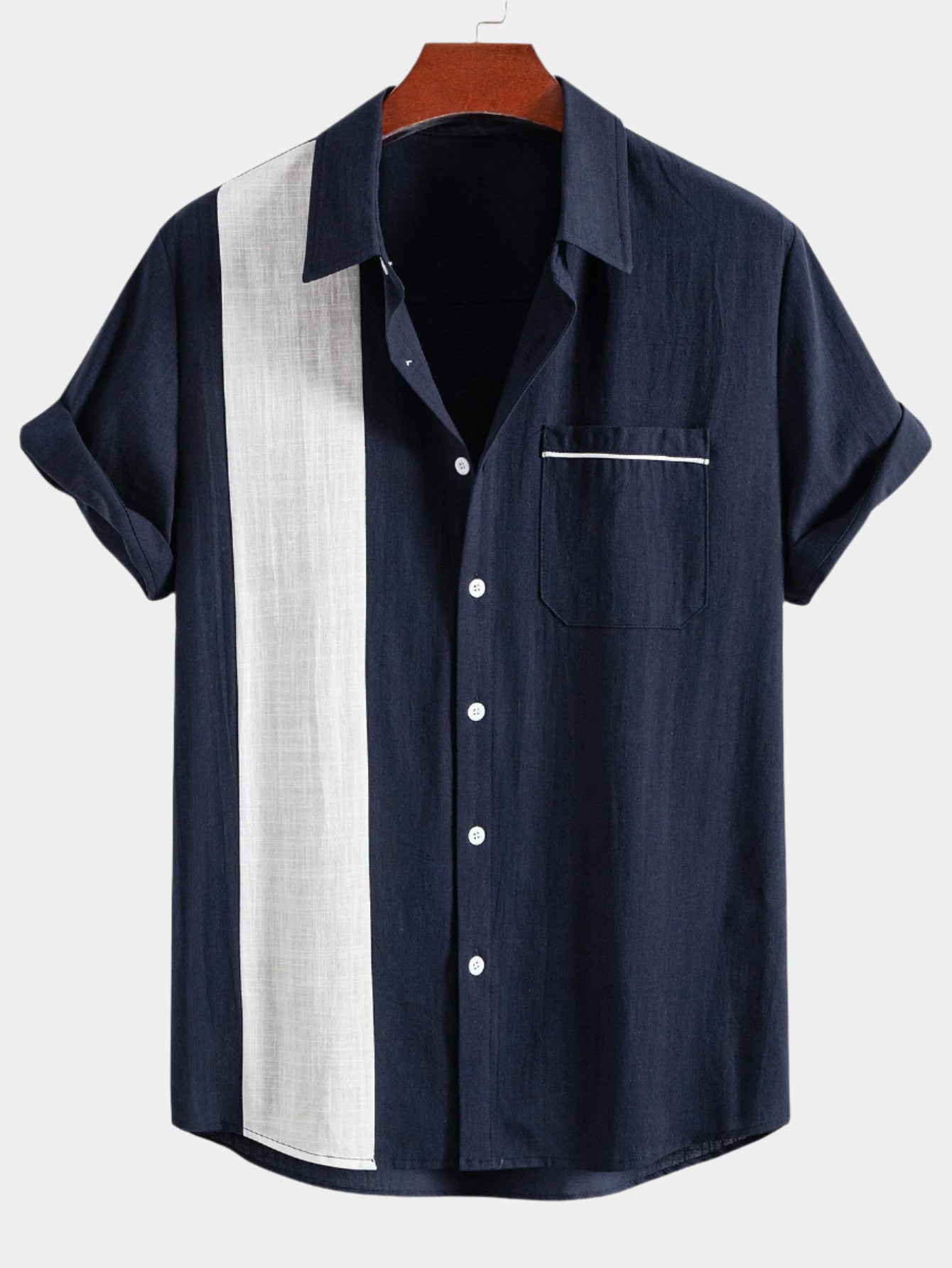Chemise boutonnée d'été légère et contrastée aspect lin pour homme