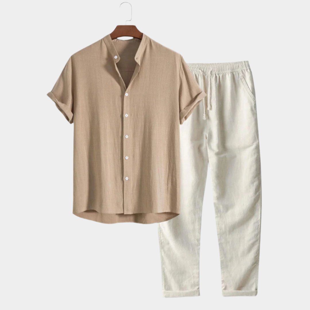 Ensemble chemise et pantalon en lin de luxe pour homme – Vêtements d'été respirants