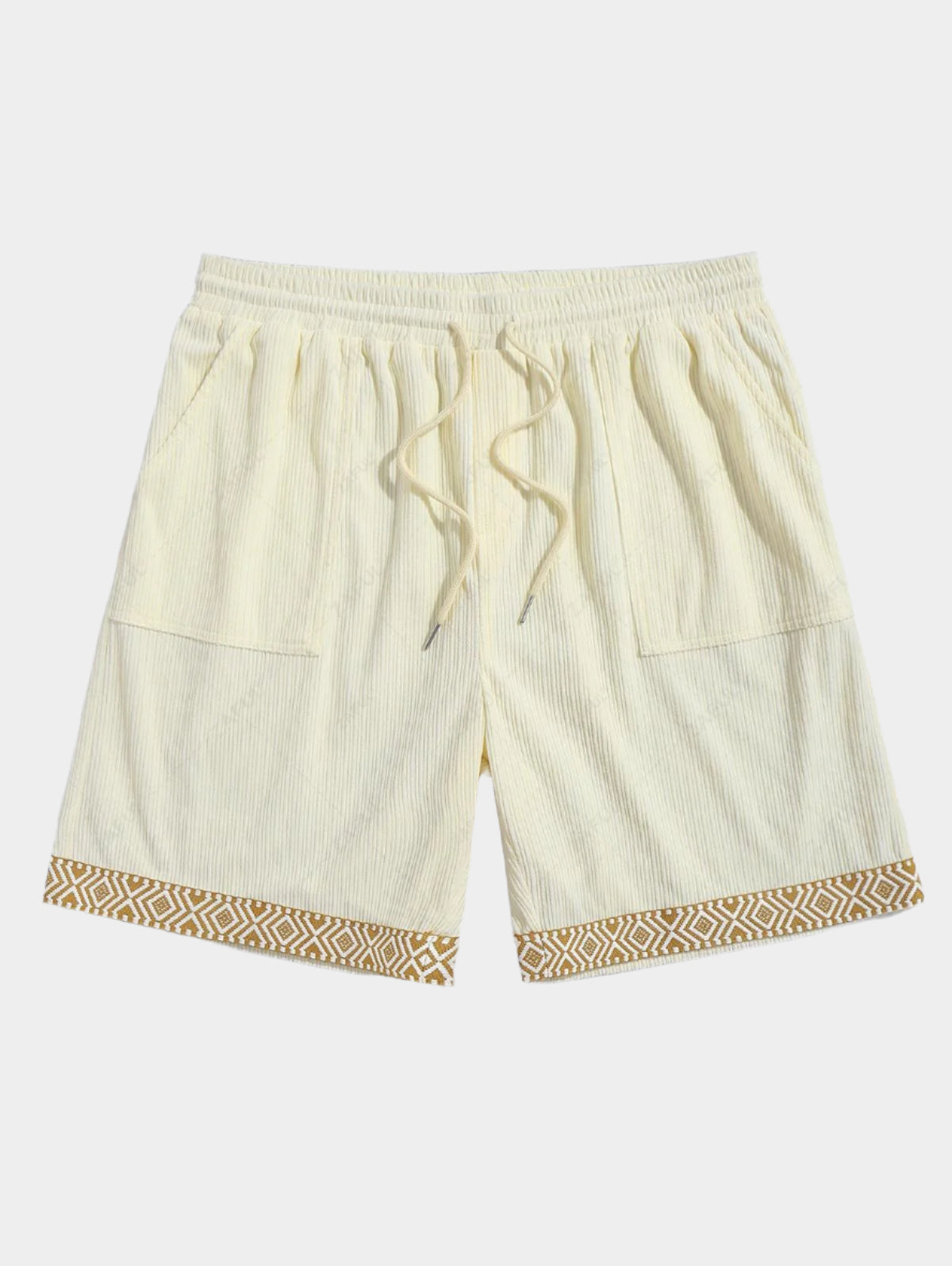 Shorts décontractés en velours côtelé avec bande tissée jacquard pour hommes
