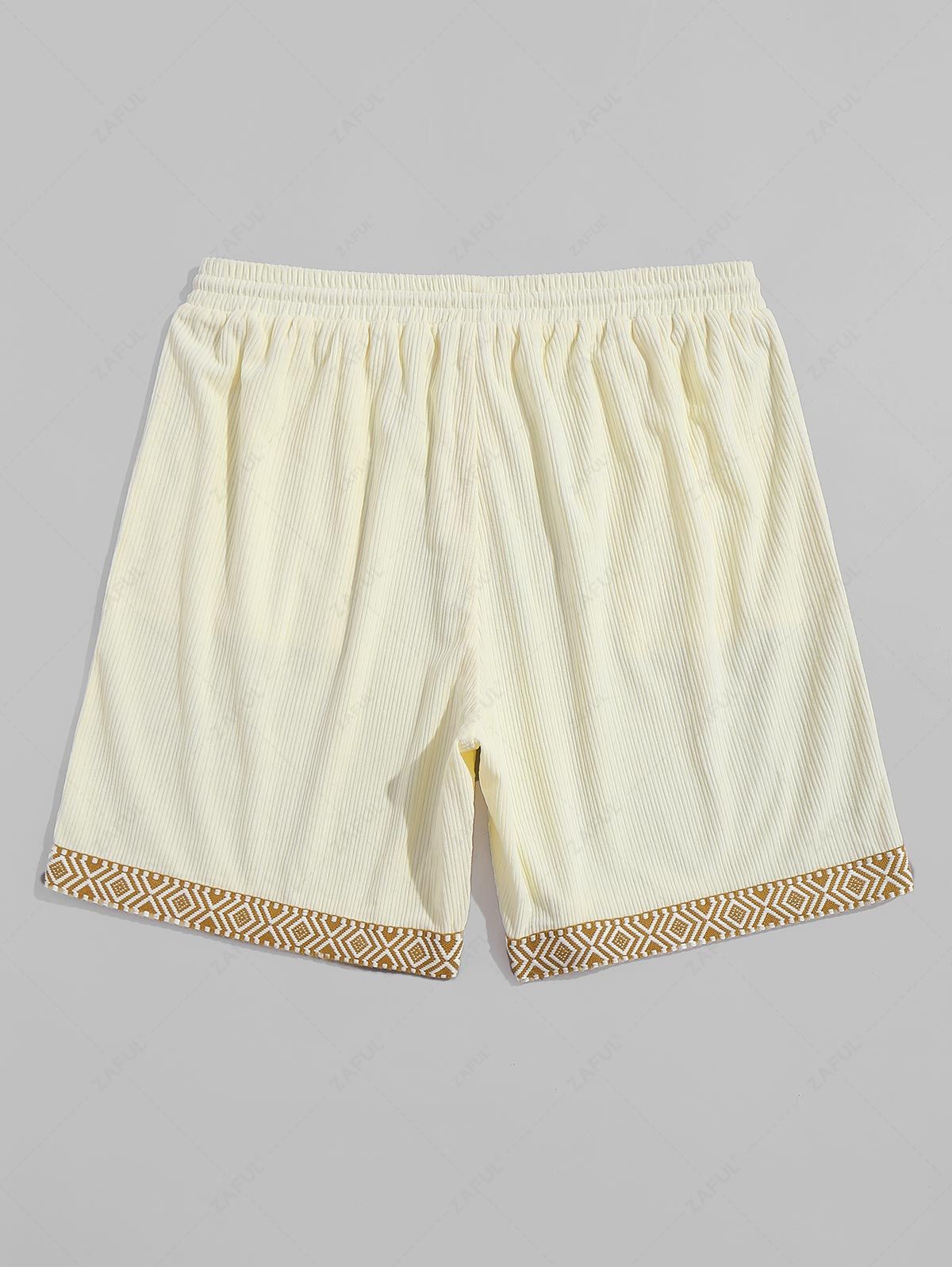 Shorts décontractés en velours côtelé avec bande tissée jacquard pour hommes